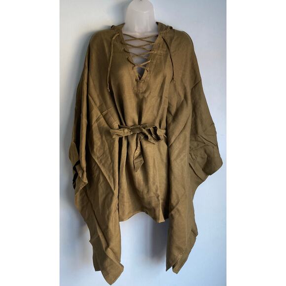 Chaser Tops - Chaser Linen Dolman Hooded Tunic XS Green